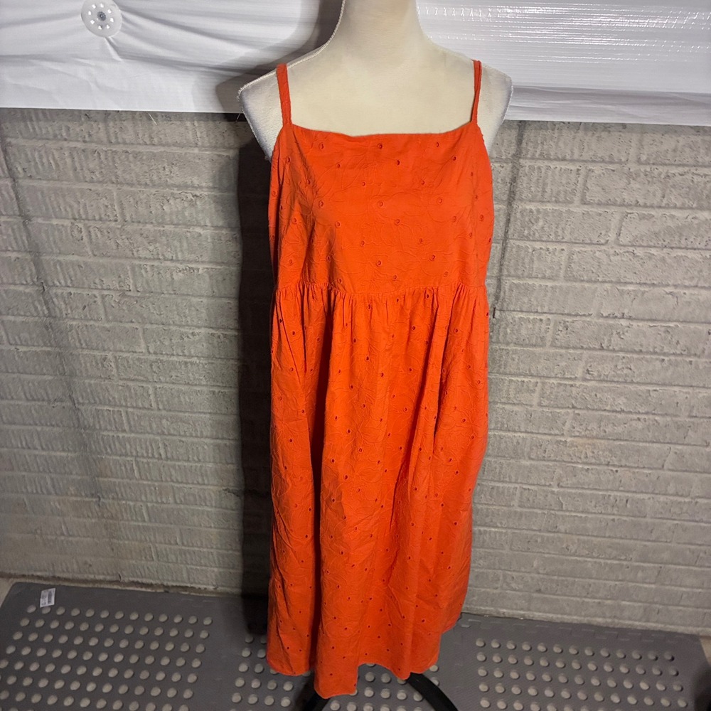 Madewell Orange Eyelet Cotton Midi Dress XL Adjustable Straps Smocked Back